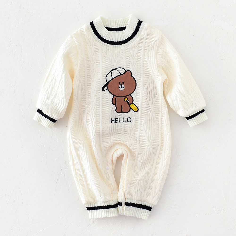 Bộ áo liền quần cho trẻ sơ sinh in hình gấu xám