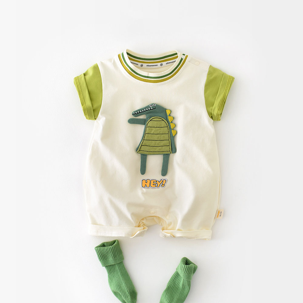 Bộ áo liền quần cộc tay cho trẻ sơ sinh in hình khủng long